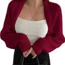 SweatyRocks Women's Open Front Cropped Cardigan Long Sleeve Bolero Shrug Sweater Medium