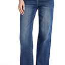 SEVEGO Women's, Tall Straight Leg Jeans Mid Waisted Stretchy Loose Denim Pants Casual Baggy Jean Trousers 32'', Blue, M
