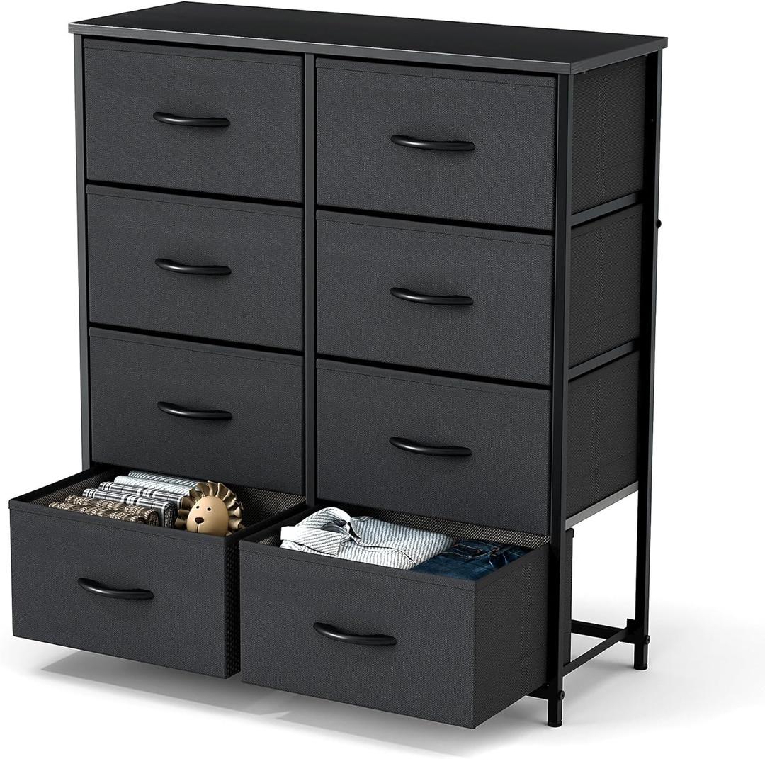 Sweetcrispy Dresser for Bedroom with 8 Storage Drawers, Tall Large Fabric Storage Tower Organizer, Chest of Drawers with Metal Frame Wooden Top for Closet, Living Room, Entryway, Black (31.5"D x 11.8"W x 36.4"H (8 Drawers))