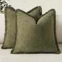 MIULEE Decorative Boho Farmhouse Throw Pillow Covers Pack of 2 Soft Cozy Couch Pillow Covers with Tassels Chenille Accent Pillowcases for Spring Sofa Bed Living Room Home Decor 20x20 Inch Olive Green