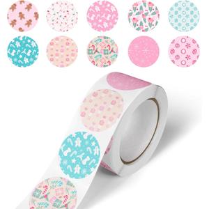 2 x 500Pcs Pink Merry Christmas Stickers - Party Supplies Winter Holiday Roll Sticker Pink Stickers Decoration for Xmas Candy Bag,Gift Boxes Party Favors