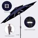 9ft Solar Umbrella Outdoor - 2 Tiers Lighted Solar Patio Umbrella with 40 LED Lights Waterprool UV Protection, Table Umbrella with Tilt for Pool, Porch, Garden, Backyard (Navy Blue), 9ft double-top