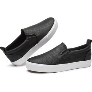 TUOPIN Womens Synthetic Leather Slip On Shoes, Padded Collar Slip on Sneakers for Women, Casual Loafers Walking Shoes(Black.US06)