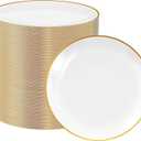 FOCUSLINE 100 Count Gold Plastic Plates 7 Inch, Disposable Heavy Duty Salad Dessert Plates, Premium Hard Plastic Plate Disposable with Gold Rim for Wedding Parties
