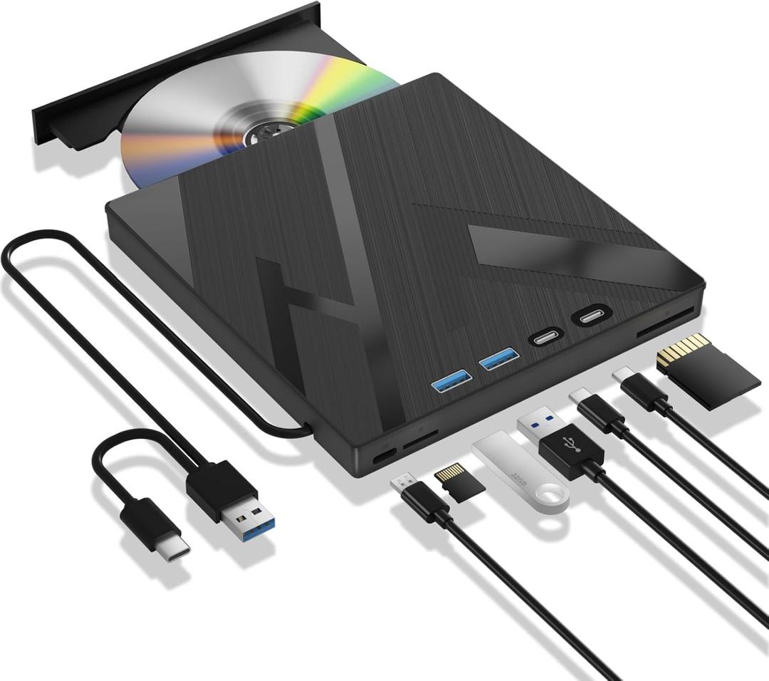 7 in 1 External Blu Ray Drive, External Blueray/DVD Drive for PC with SD/TF Port Blu Ray Burner, Support 100G Disc R/W for PC External Blu Ray Drive for Windows Linux MacOS Laptop Desktop