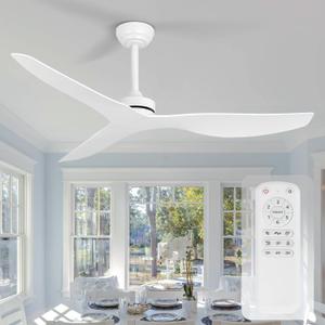 Ceiling Fans without Light,52 Inch Ceiling Fan with Remote Control,3 Reversible Blade,White Ceiling Fan for Bedroom, Living Room,Hallway