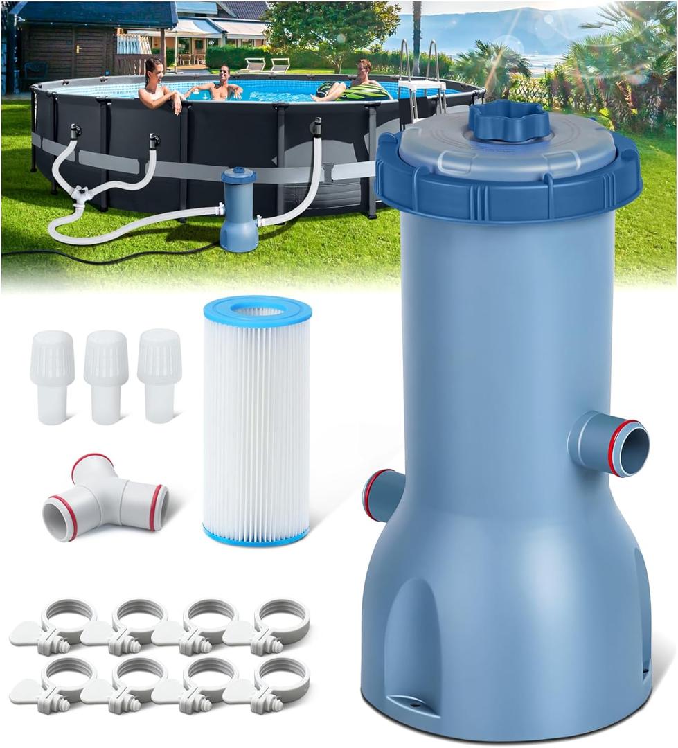 KimFilter Pro Series 1000 GPH Above Ground Pool Filter Pump, Powerful Pool Cartridge Filter Pump, Water Circulation and Filtration System - Improved Water Clarity, Pools Pumps Above Ground-Navy Blue