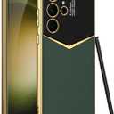 Leather Case for Samsung Galaxy S23 Ultra with Electroplated Frame, Vintage Luxury PU Non-Slip Grip Shockproof Full Body Protective Cover Phone Cases for Samsung Galaxy S23 Ultra 5G (Green)