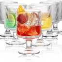 Vintage Wine Glasses Set of 6, 8 oz Origami Style Glass Water Goblets, Unique Embossed Pattern Stemmed Cocktail Glasses, Classic Goblet Party Glasses, Wine Glasses Goblets for Daily Use