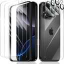 3+3+1+1-Pack, Screen Protector and Camera Lens Protector for iPhone 16 Pro Max with Back Tempered Glass Film & Installation Alignment Aid, Tempered Glass Film, HD Protection, 9H Hardness (Clear)