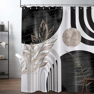 QGHOT Boho Mid Century Modern Shower Curtain Black and White Shower Curtains for Mens Bathroom Decor Cool Grey Abstract MCM Masculine Bath Curtain Set, Waterproof Fabric with Hooks 72x72 inch