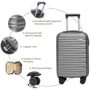 Carry on luggage 20 In suitcase with Spinner Wheels ABS & PC Hardside Luggage（Off white）