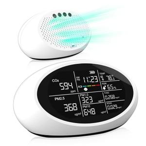 12 in 1 Air Quality Monitor Indoor, Portable CO2 Detector for CO2, Temperature (F), Humidity, VOC, PM2.5, PM1.0, PM10 & Time Display, Dual Chip & High Accuracy Air Quality Tester for Home
