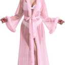 comeondear Women Lace Gown Kimono Robe with Fur Sexy Cover Up Chemise Bride Bathrobe Sleepwear (3X-Large-4X-Large, Pink)