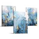 SERIMINO Blue Abstract Canvas Wall Art for Living Room, Navy and Gold Fluid Marble Wall Decor for Bedroom, Bathroom, Office, Home Decor, Set of 3 Print Painting, 20"X28"