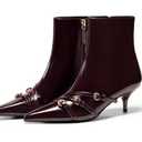 Coutgo Womens Buckle Strap Ankle Booties Kitten Low Heel Pointed Toe Y2K Boots Side Zipper Fall Shoes (7, Burgundy)