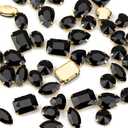 Choupee 48PCS Big Sew On Glass Rhinestone Gold Metal Back Sew on Gems Jewels Mixed Shapes for Costume, Clothes, Garments, Dress, Earring, Belt and Shoes (Gold Setting / Black)