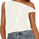 Limerose Womens Off Shoulder Top Sleeveless Shirts Faux Leather Slim Fitted Tank Top (Medium, White)