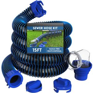 DUMPMAN RV Sewer Hose 15 FT, Sewer Hose for RV Camper RV, Sewer Hose Kit with Swivel Fitting - Includes 90 Degree Clear View Sewer Adapter, and 2 Storage Caps