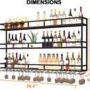 Large 39in Wine Rack with LED Lights Wall Mounted Bottle Glass Holder, 3-Tiers Liquor Floating Shelves Display Storage Organizer Hanging Long Stemware Goblet Metal for Home Bar Golden, 39"x 9.8"x 35"