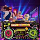 Frienda 6FT 80s 90s Theme Tablecloth 80s Birthday Table Cloth Retro Radio Table Cover Hip Hop Party Decoration 90s Theme Supplies for Back to 80's 90's Hip Hop Birthday Party Decor Supplies