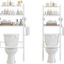 Over the Toilet Storage Shelf 3-Tier Adjustable Bathroom Organizers and Storage Shelves Bathroom Rack Above Toilet Storage with Paper Holder and 4 Hooks Space Saver Storage for Laundry