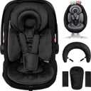 TinlyFinly Infant Car Seat Insert with Removable Cushion for Preemie to Toddler, Reversible Newborn Carseat Insert for Baby Head Body Support, Fits for Stroller, Baby Swing, Bouncer (Pure Black)