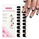 Semi Cured Gel Nail Strips, Long Lasting Gel Nail Stickers with UV Light Needed, 20 Waterproof Full Wraps for Women with 1 File, 1 Wood Stick&2 Prep Pad-Black French