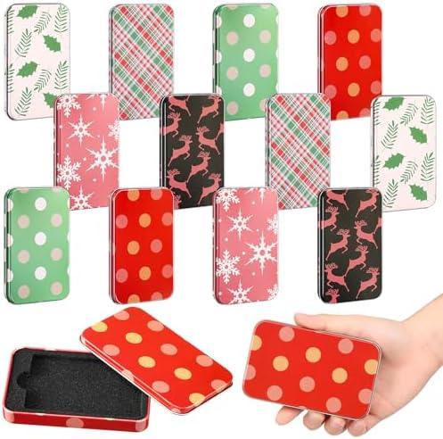 Zhengmy 12 Pcs Christmas Gift Card Holders Tin Gift Card Boxes Bulk Christmas Metal Tins Cute Box Holders with Lids for Xmas Stocking Stuffers Money Cards Party Favors