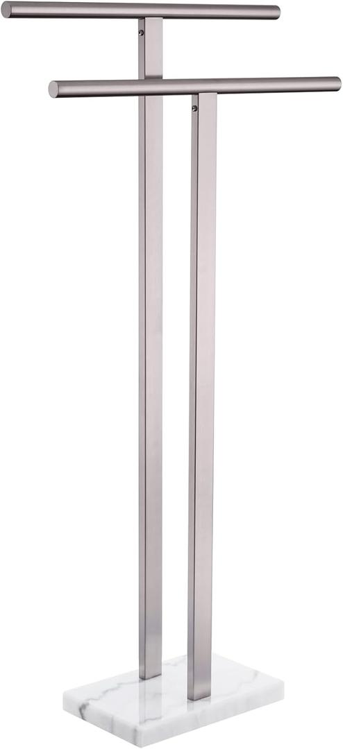KOKOSIRI Towel Rack Free Standing Brushed Nickel 2-Tier Towel Holder for Bathroom Floor Stand with Heavy Marble Base Thicken Steady Design Stainless Steel THS0005-BR