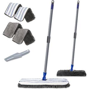 Two Sided Dust Mop Floor Cleaning System, MASTERTOP 360 Microfiber Mop with Stainless Steel Handle,Wet Dry Mop,Flat Flip Mops for Hardwood, Laminate, Vinyl, Tiles,4 Washable Mops Pads (16.8"*5.2", Gray)