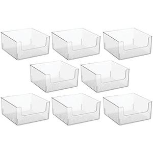 mDesign Plastic Modern Wide Open Front Dip Storage Organizer Bin Basket for Household Organization - Shelves, Cubby, Cabinet, and Closet Organizing Decor - Ligne Collection - 8 Pack - Clear