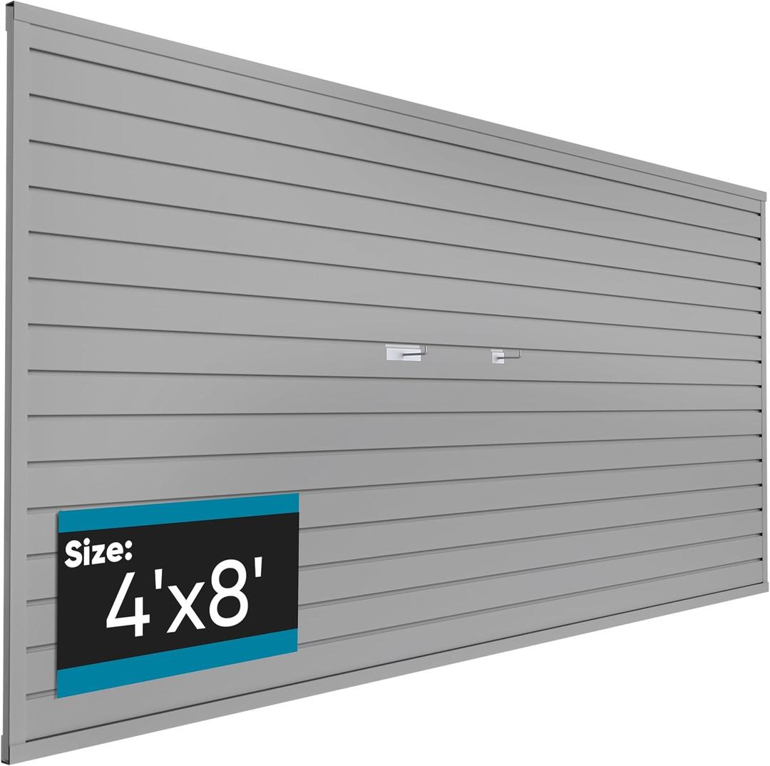 Brakki PVC Slat Wall Paneling 4x8 ft, Garage Organizer Storage System, Grey Slatwall Panels for Garage Organization Product, Heavy Duty Wall Mounted Tool Storage for Home