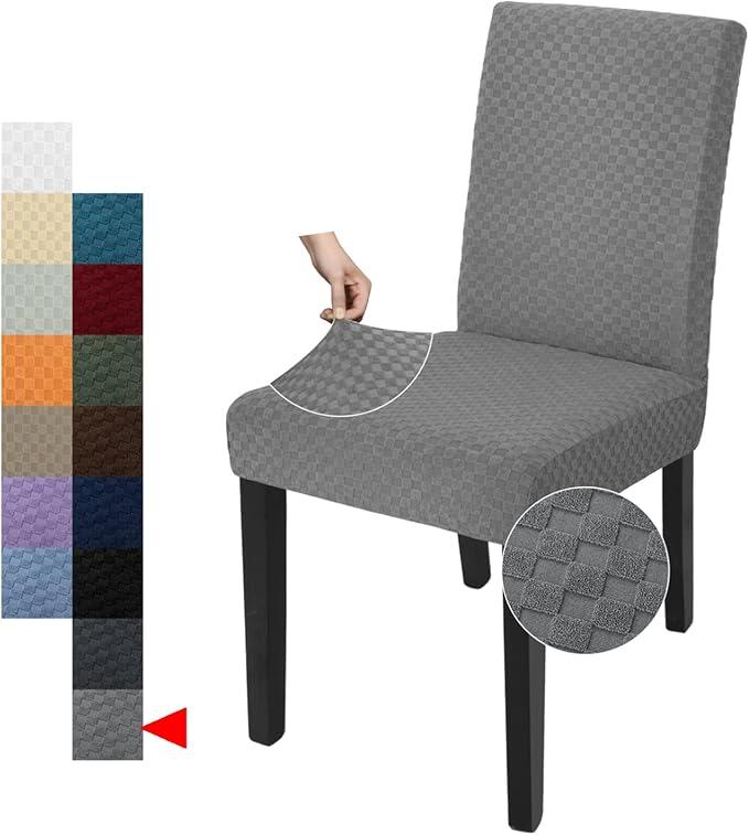 YEMYHOM 6 Packs Latest Checkered Dining Chair Slipcover Parsons Chair Furniture Protector Stretch Chair Covers for Dining Room, Restaurant, Kitchen, Party (Gray)