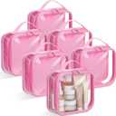 Abbylike 6 Pcs Clear Toiletry Bags Travel Bags Small Clear Makeup Bag with Handle Quart Size Travel Pouches with Zipper for Airport Security Car Organizer Bag for Women Girls(Pink)