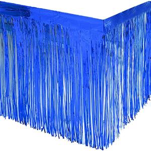 4 Pack Metallic Foil Fringe Table Skirt Tinsel Party Table Skirt Banner for Parade Floats Mardi Gras Party DecorationL108 inH 29in (Blue)