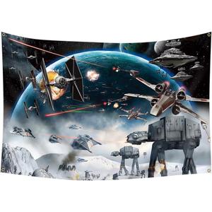 4x6FT Outer Space Backdrop Galaxy Wars Photo Backgrounds Boys Party Supplies Black Stars Science Fiction Photography Backdrop Kids Birthday Decorations Banner