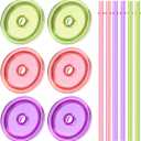 Aieve Wide Mouth Mason Jar Lids with Straws, Compatible with Ball 16oz 24oz Mason Jars, 6 Pcs Colorful Wide Mouth Drinking Cover Lids with Straw Hole