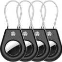 Secure Holder for AirTag with Wire Cable, 4 Pack for Air Tag Keychain Holders for Key Ring, Keys, Luggage, Backpack, Sturdy Protection for Airtag Key Chain Lock Case Black