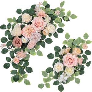 Pack of 2 Artificial Flowers for Backdrop Decoration, Wedding Arch Flowers,Reception Welcome Sign, Eucalyptus Garland, Suited to Aisle Decor and Wedding Arches(Champagne Pink)