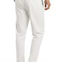 Rdruko Men's Lightweight Casual Pants Slim Fit Cotton Linen Pants Elastic Waist Summer Beach Pants with Pockets (White, L)