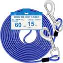 15ft Dog Tie Out Cable, Dog Leash Heavy Duty Tie Out Cable for Large Dogs Up to 60lbs Pull Force, Dogs Runner for Yard Outdoor and Camping, M, Blue