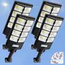 ZJOJO Solar Street Lights Outdoor Waterproof, 6500K 10000LM 448 LEDs Parking Lot Lights Dusk to Dawn, Flood Light Wide Angle Motion Sensor and Remote Control for Area Lighting Yard 4-Pack