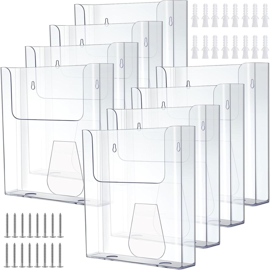 Ripeng 8 Pcs Brochure Holder 8.5 x 11 Inch Wall Mount Flyer Holder Acrylic Literature Clear Magazine Wall Display Hanging Envelope Display for Pamphlet File Home Office Supplies