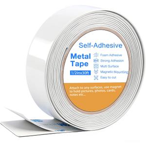 Bendable Adhesive Metal Tapes for Magnets, (0.5'' Wide x 30 ft Long) Flexible Metal Strips for Magnets, White Ferrous Tape Stick on Wall Can Paired with Magnet Tapes