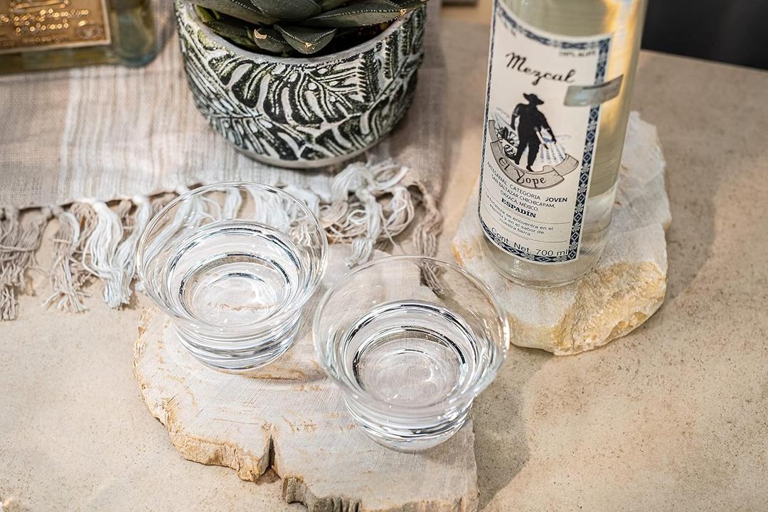 Mezcal and Spirits Sipping Glasses | Tequila Tasting Collection | Set of 2 | 5 oz Crystal Tasting and Drinking Glassware Copitas for Joven, Reposado, Anejo Mezcals | Stemless Liquor Sippers
