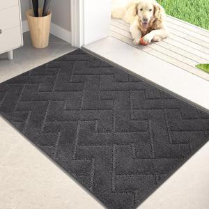 PURRUGS Dirt Trapper Door Mat 24" x 35.5", Non-Slip Machine Washable Entry Rug, Shoe Scraper, Dog Doormat, Super Absorbent Welcome Mat for Front & Back Door, Muddy Wet Shoes & Paws, Charcoal