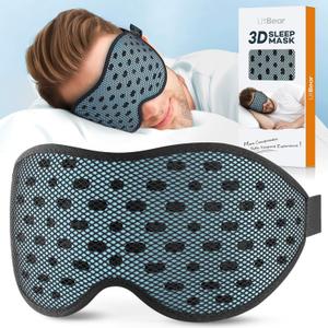 LitBear Breathable Sleep Mask, 3D Eye Mak Sleep for Side Sleepers Women Men, Light Blocking Sleeping Mask with Adjustable Strap, Soft Lightweight Eye Cover for Travel, Night Work, Nap -Ice Blue