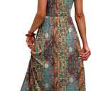 OFEEFAN Summer Dresses for Women 2026 Flowy Casual Midi Dress V Neck Beach Vacation Sundresses with Pockets (XL)