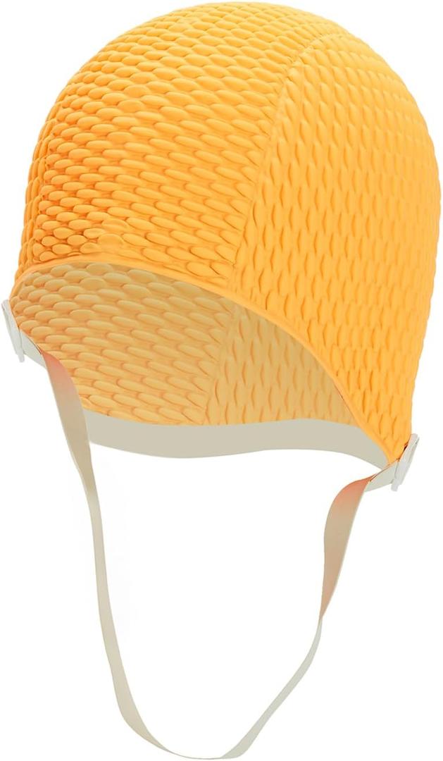 Sporti Bubble Swim Cap, Women Protection Bathing Cap, Anti-Slip Interior Grip, Made from Latex/Rubber & Keep Head Warm, Orange